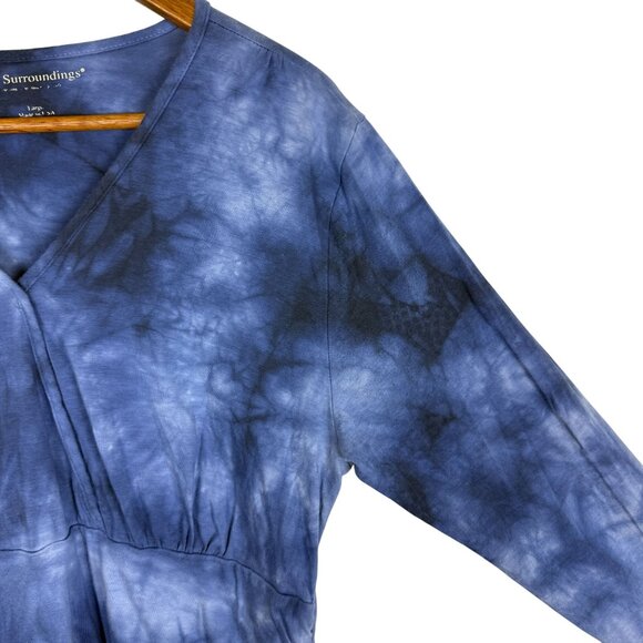 Soft Surroundings Womens Tie-Dye Top Large V-Neck Long Sleeve Blue USA - Picture 5 of 8